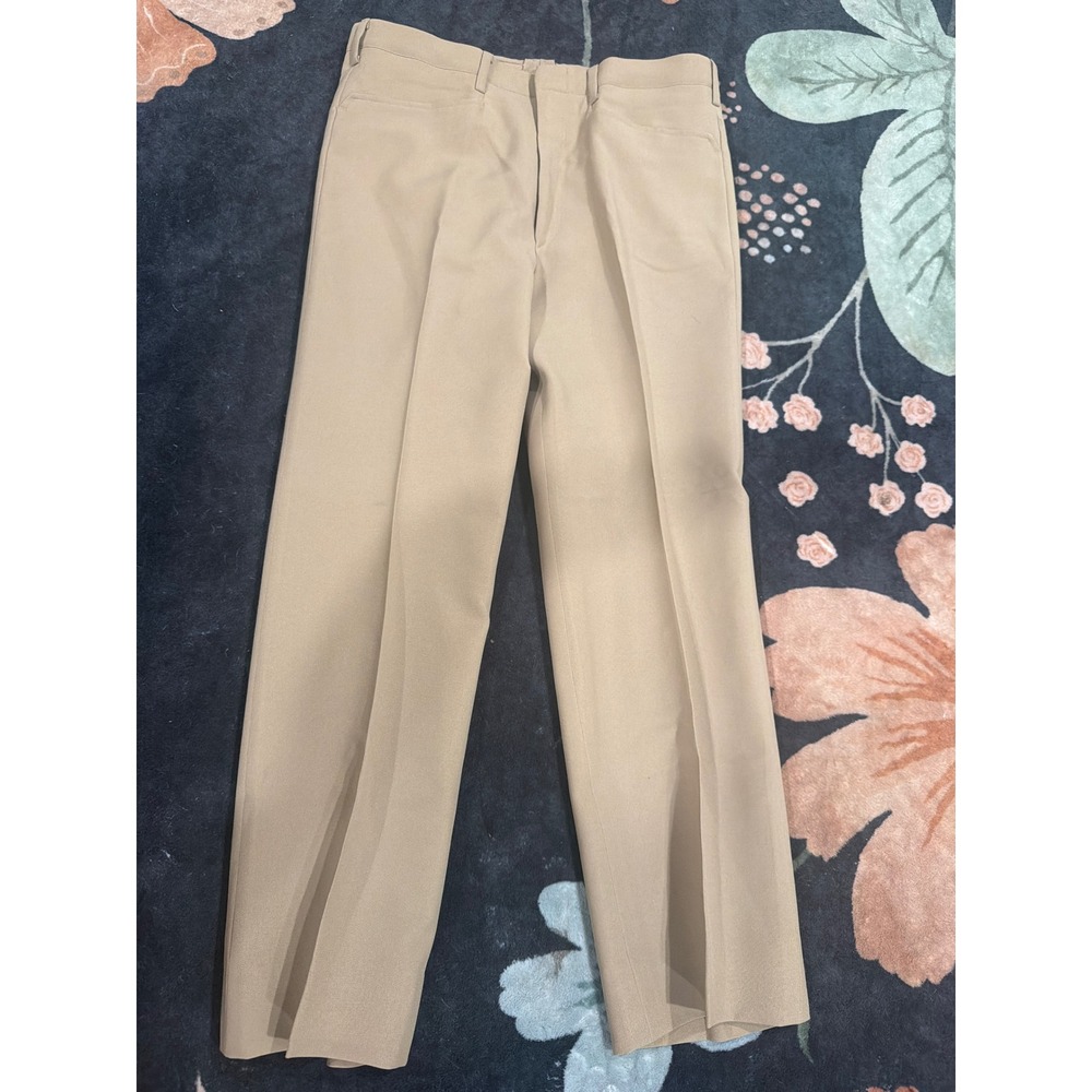 Mens Khaki Tan Flat Front Straight Leg Trousers Business Casual Dress Pants